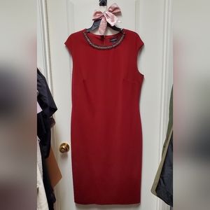 Liz Claiborne Sheath Dress Maroon with Beaded Detail